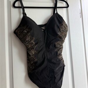 Miraclesuit Black and Gold One Piece Swimsuit